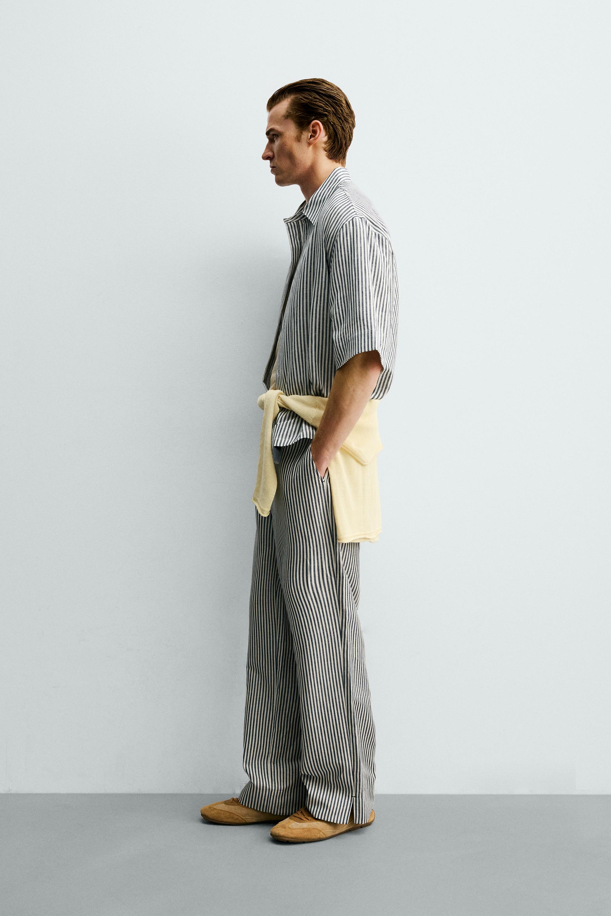 PANTALON RAYURES COTON-LIN